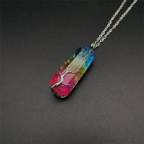 img 1 attached to 🌈 Rainbow Titanium Coated Tree of Life Chakra Crystal Necklace with Ying and Yang Design, Copper Wire Wrapped Irregular Rough Healing Quartz Point Pendant Couple-Silver