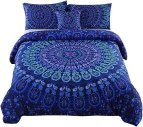 img 4 attached to 🌸 MEILA Bohemian Mandala Pattern Duvet Cover Set for Queen Bed - Luxury Soft Microfiber Bedding Sets - Includes 1 Duvet Cover, 2 Pillowcases, and 1 Throw Pillow Case (90inx 90in)