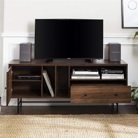 img 1 attached to 📺 60 Inch Walker Edison Modern Wood TV Stand with Record Storage for TV's up to 65" Flat Screen - Dark Walnut. Universal TV Console with Living Room Storage Cabinet, Doors, Shelves, and Entertainment Center.