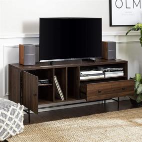 img 2 attached to 📺 60 Inch Walker Edison Modern Wood TV Stand with Record Storage for TV's up to 65" Flat Screen - Dark Walnut. Universal TV Console with Living Room Storage Cabinet, Doors, Shelves, and Entertainment Center.