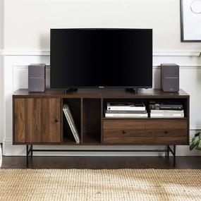 img 3 attached to 📺 60 Inch Walker Edison Modern Wood TV Stand with Record Storage for TV's up to 65" Flat Screen - Dark Walnut. Universal TV Console with Living Room Storage Cabinet, Doors, Shelves, and Entertainment Center.