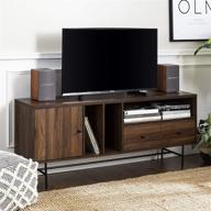 📺 60 inch walker edison modern wood tv stand with record storage for tv's up to 65" flat screen - dark walnut. universal tv console with living room storage cabinet, doors, shelves, and entertainment center. logo