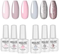 rosalind 15ml gel polish nail art soak off uv set - 6 pcs glitter shiny colors, baby pink, grey semi permanent varnish pastel | includes nail lamp logo