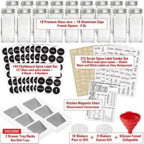 img 3 attached to 🌶️ Spice Rack Drawer Organizer with 18 Glass Spice Jars and 2 Printed Spice Labels by Talented Kitchen. Complete Set: 2 Drawer Trays, 18 Empty Square 4oz Glass Jars, Chalk and Clear Label