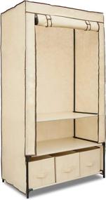 img 1 attached to Efficient Beige Portable Wardrobe Organizer with Hanging Rack and Shelves - Topline Freestanding Closet