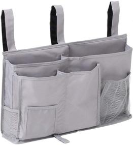 img 4 attached to 🛏️ Grey Bedside Storage Caddy with 8 Pockets - Hanging Organizer Bag for Bunk Dorm Rooms, Hospital Bed Rails, Baby Bed, Camp