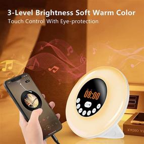 img 3 attached to AWQM Wake Up Light Alarm Clock with Bluetooth Speaker, FM Radio, and Natural Sounds – 6 Brightness Dimmable Warm Light Bedside Lamp for Kids and Bedroom