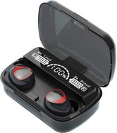 🎧 bd&amp;m true wireless earbuds | bluetooth 5.0 tws stereo headphones with smart led display charging case | waterproof | built-in mic for sports work - black logo