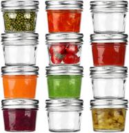 🍯 12 pack of 4 oz small glass canning jars with airtight lids and bands - mini clear mason jars for preserving, honey, jam, baby food, spices, tea, diy projects - dishwasher safe logo