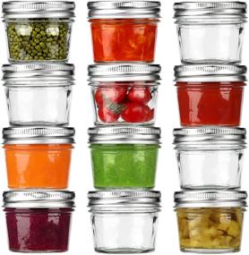 img 4 attached to 🍯 12 Pack of 4 oz Small Glass Canning Jars with Airtight Lids and Bands - Mini Clear Mason Jars for Preserving, Honey, Jam, Baby Food, Spices, Tea, DIY Projects - Dishwasher Safe