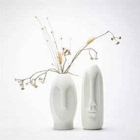 img 4 attached to Modern White Face Vase Set 2 - Ceramic Statue Human Face Decor - Mid Century Sculpture for Fire Place Decoration