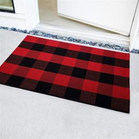 img 3 attached to Cotton Buffalo Plaid Rug, 24x36 Hand-Woven Indoor Outdoor Rugs - Layered Christmas Door Mats, Washable Carpet for Front Porch, Kitchen, Farmhouse, Entryway, Halloween - Black and Red