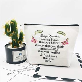 img 1 attached to 💄 Inspirational Personalized Makeup Bag: Perfect Birthday, Friendship, Thank You, and Going Away Gift for Women - Braver, Stronger, Beautiful, Loved