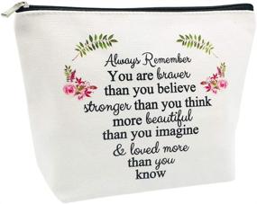 img 3 attached to 💄 Inspirational Personalized Makeup Bag: Perfect Birthday, Friendship, Thank You, and Going Away Gift for Women - Braver, Stronger, Beautiful, Loved