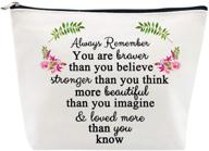 💄 inspirational personalized makeup bag: perfect birthday, friendship, thank you, and going away gift for women - braver, stronger, beautiful, loved logo