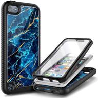 📱 e-began ipod touch 7 case with built-in screen protector - shockproof marble design sapphire logo