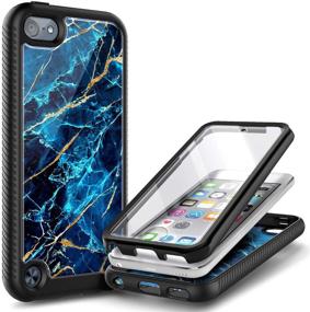 img 4 attached to 📱 E-Began iPod Touch 7 Case with Built-in Screen Protector - Shockproof Marble Design Sapphire