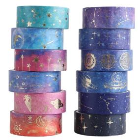 img 4 attached to 🌌 Sodagreen Galaxy Purple Washi Tape - Gold Foil Constellation Washi Masking Tape with Celestial Motifs, Ideal for Bullet Journaling, DIY Crafts & More