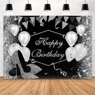 🎉 aperturee glitter silver happy birthday backdrop: captivating sparkle sequin balloon high heels photography background for women and girls - perfect bokeh party decorations banner, photo booth studio supplies, and props decor (7x5ft) logo