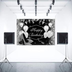 img 1 attached to 🎉 Aperturee Glitter Silver Happy Birthday Backdrop: Captivating Sparkle Sequin Balloon High Heels Photography Background for Women and Girls - Perfect Bokeh Party Decorations Banner, Photo Booth Studio Supplies, and Props Decor (7x5ft)