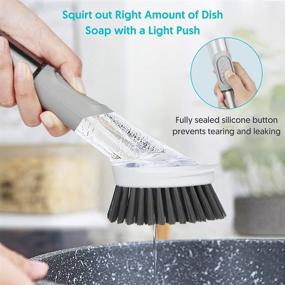 img 3 attached to FORSPEEDER Soap Dispensing Dish Brush Set - Kitchen Brush with Stand, Stainless Steel Handle, Dish Wand Scrub Brush with 3 Replacement Heads for Dishes, Sink, Pot, and Pan Cleaning