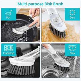 img 2 attached to FORSPEEDER Soap Dispensing Dish Brush Set - Kitchen Brush with Stand, Stainless Steel Handle, Dish Wand Scrub Brush with 3 Replacement Heads for Dishes, Sink, Pot, and Pan Cleaning