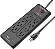 💡 lewoer power strip with 8 ac outlets, 2 usb ports & wall mount - ideal for home, travel, office, computers, tv - 1875w/15a surge protector, black logo