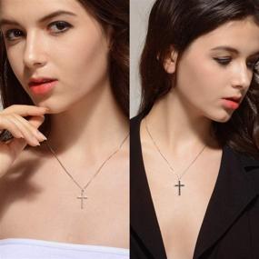 img 2 attached to 📿 SUE'S SECRET Rhinestones Cross Necklace for Women Teen Girls: Black and White Two-Sided Cubic Zirconia Pendant with Exquisite Box - Dainty Jewelry for Her