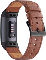 📱 wfeagl compatible f charge 4 / charge 3 / charge 3 se fitness sport band, slim top grain leather wristband replacement strap for men and women (brown band+black adapter, ml) logo