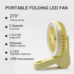 img 3 attached to 🌬️ Portable Mini Handheld Fan with LED Light - USB Rechargeable, Foldable, Ideal for Kids, Girls, Women - Home, Office, Travel, Outdoor (Yellow)