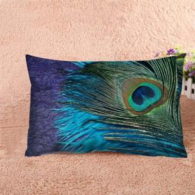 img 2 attached to Nicokee Peacock Decorative Throw Pillow Cover - Purple and Teal Home Decor Pillow Case - 20x12 Inches Pillowcase