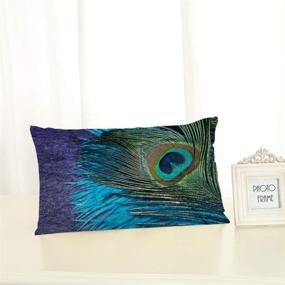 img 1 attached to Nicokee Peacock Decorative Throw Pillow Cover - Purple and Teal Home Decor Pillow Case - 20x12 Inches Pillowcase