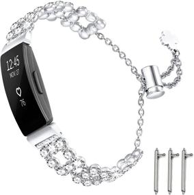 img 4 attached to 💎 Dilando Bling Wristbands: Stylish & Sparkling Fitbit Inspire Bands for Women - Rhinestone Metal Replacement Strap in Silver