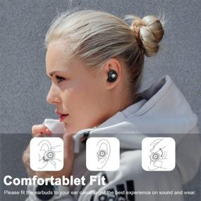 img 2 attached to 🎧 Беспроводные наушники Bluetooth 5.0 с защитой от пота IPX5, 20 часов воспроизведения, пассивным шумоподавлением, встроенным микрофоном, управлением громкостью и портативным зарядным кейсом