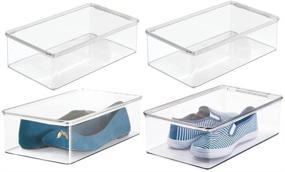 img 4 attached to 👟 Organize Your Shoe Collection with mDesign Stackable Plastic Closet Shelf Shoe Storage Organizer Box - 4 Pack - Clear