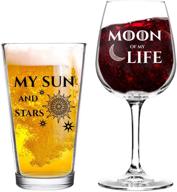 🍷 premium game of thrones inspired wine and beer glass set - moon of my life my sun and stars - ideal gift for got fan couples - 12.75 oz wine glass & 16 oz beer pint glass - perfect present for mom and dad - husband wife gift логотип