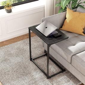 img 2 attached to 🖥️ WLIVE Wide Snack Side Table: Versatile C-Shaped End Table for Sofa, Couch, Bed – Ideal Laptop Table for Work from Home, 26 Inch Tall, Black