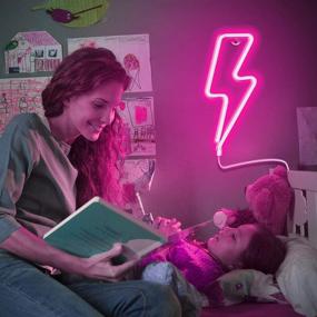 img 3 attached to 🌟 XIYUNTE Pink Neon Lightning Bolt Sign - Wall Decor Light, Battery or USB Powered LED Lightning Neon Light for Bedroom, Kids Room, Living Room, Bar, Party, Christmas, Wedding