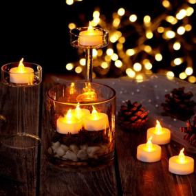 img 1 attached to 🕯️ Realistic 12 Pack Flameless LED Tea Lights: Bright Flickering Bulbs, Battery Operated, Perfect for Seasonal and Festival Celebrations in Warm Yellow