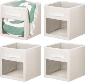 img 4 attached to 📦 mDesign Soft Fabric Closet Storage Organizer Cube - 4 Pack Cream/White