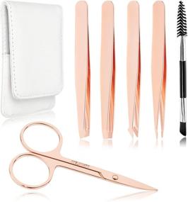 img 4 attached to ✨ 6-Pack Precision Eyebrow Tweezers Set for Women - Rose Gold Pointed Tweezers, Scissors, Brush Kit for Facial Hair Removal, Ingrown Hairs, Splinter Removal - Includes Leather Case - Perfect Gift