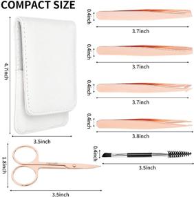 img 1 attached to ✨ 6-Pack Precision Eyebrow Tweezers Set for Women - Rose Gold Pointed Tweezers, Scissors, Brush Kit for Facial Hair Removal, Ingrown Hairs, Splinter Removal - Includes Leather Case - Perfect Gift