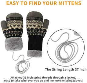 img 2 attached to 🧤 Thick Warm Fleece Lined Knit Mittens with String - ORVINNER 3 Pairs Kids Gloves for Toddler Boys, Ages 3-8 Years, Ideal for Winter