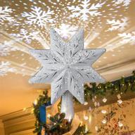 🌟 hogardeck 3d silver eight pointed star tree topper with led rotating snowflake - perfect christmas tree decorations logo