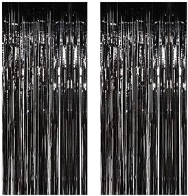 img 4 attached to 🎉 Muhome Black Foil Fringe Curtain: Metallic Tinsel Photo Booth Backdrop for Party Decorations - 2PCS 3.28FT x 8.2FT - Perfect for Weddings, Birthdays, Bridal Showers, Baby Showers, Bachelorettes, Christmas Party