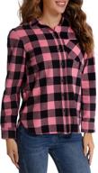 women's long sleeve flannel plaid cotton shirt - button down casual blouse логотип