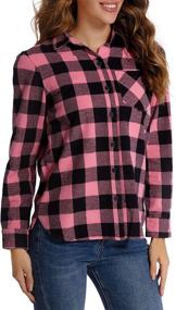 img 4 attached to Women's Long Sleeve Flannel Plaid Cotton Shirt - Button Down Casual Blouse