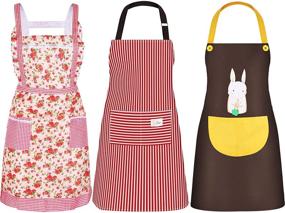 img 4 attached to 🎁 SATINIOR 3 Pieces Women's Vintage Aprons for Kitchen Housework with Pockets - Perfect Christmas Holiday Gift