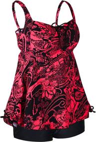 img 3 attached to 👙 Stylish Paisley Swimdress Tankini Swimsuit with Shorts for Plus-size Women (Red, US 22) - Septangle