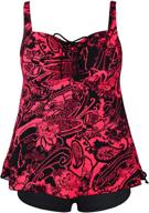 👙 stylish paisley swimdress tankini swimsuit with shorts for plus-size women (red, us 22) - septangle logo